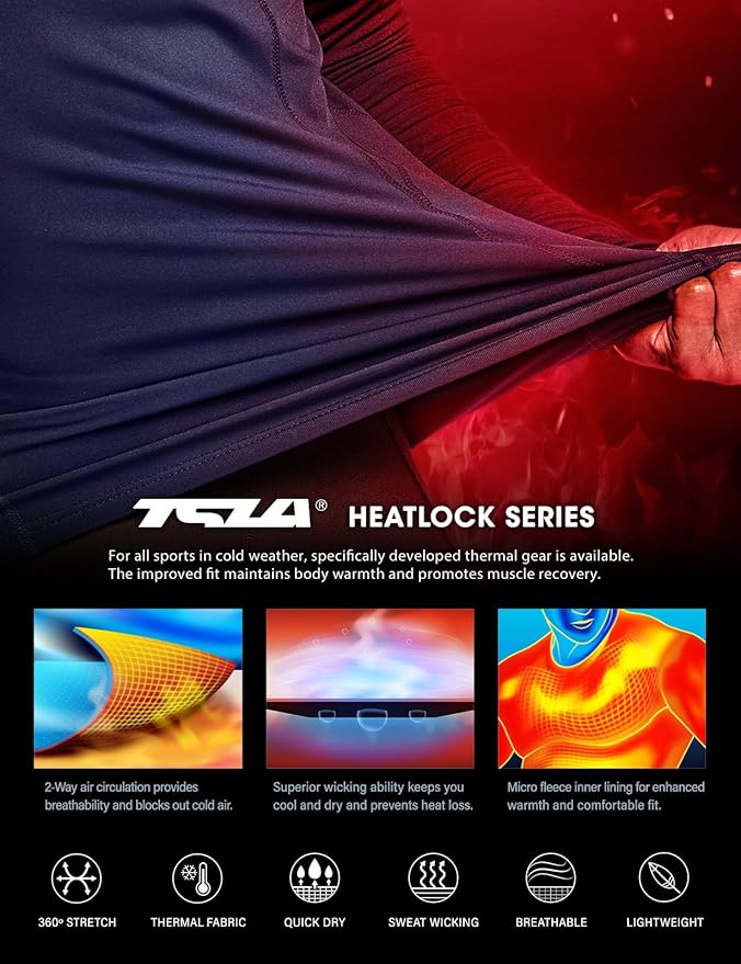 TSLA Men's Thermal Long Sleeve Compression Shirts, Mock/Turtleneck Winter Sports Running Base Layer Top
