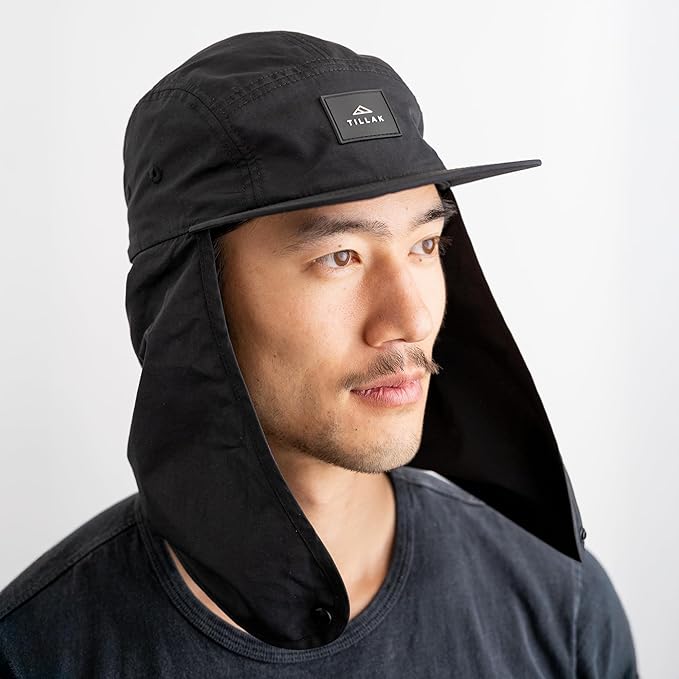 Tillak Chamisa Sun Hat, Lightweight Nylon 5 Panel Cap with Hide-able Neck Shade and Spring Cord