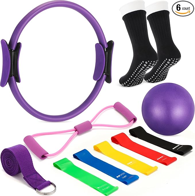 Home Pilates Essentials Kit for Women Pilates Equipment Set with Yoga Ball Resistance Band, Circle, Yoga Ring Circle Set for Beginners Home Workouts Legs Arms and Thighs