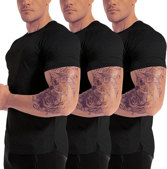 Men's 3pack Dry Fit Workout Gym Short Sleeve T Shirt Moisture Wicking Active Athletic Performance Running Shirts