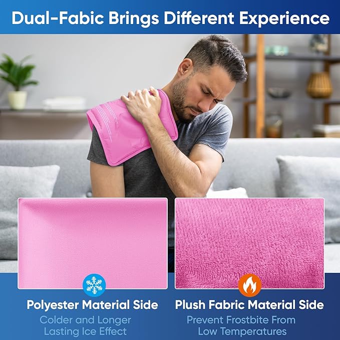 APEXUP Gel Ice Packs for Injuries Reusable, Flexible Double Sided Cold Packs for Injuries, Ice Pack for Knee, Shoulder, Back, Hip, Leg, Arm (Pink, L, 2PK)