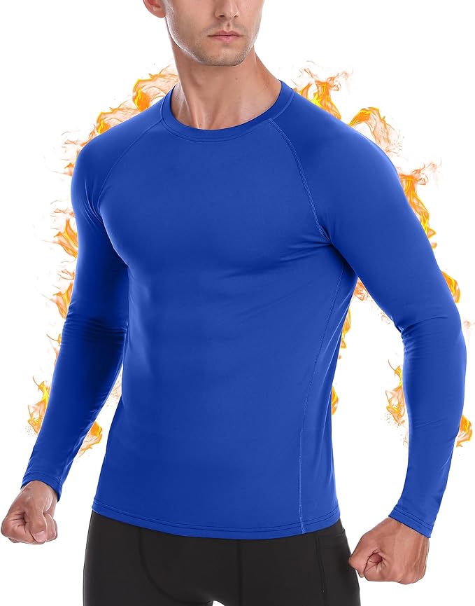 Mens Thermal Compression Shirts, Warm Long Sleeve Fleece Lined Tops Athletic Base Layer for Running Cold Weather