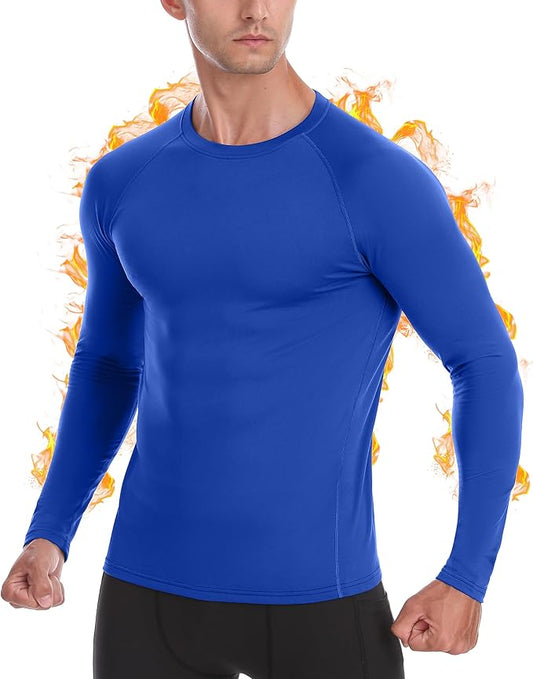 Mens Thermal Compression Shirts, Warm Long Sleeve Fleece Lined Tops Athletic Base Layer for Running Cold Weather