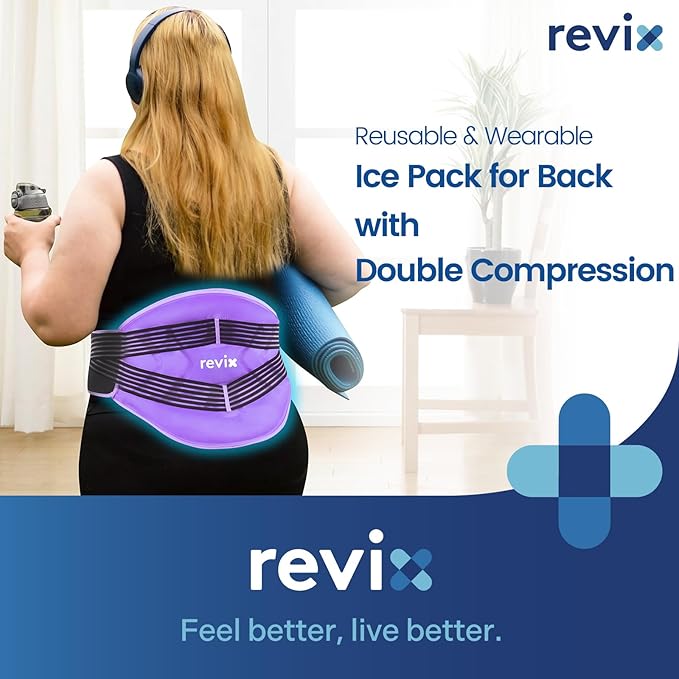 REVIX Reusable Large Back Ice Packs with Compression Straps, Adjustable Lower Back Ice Wrap for Lumbar, Sciatic Nerve, Soft Plush Lining, Cold Compress Therapy