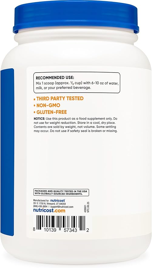 Nutricost Grass-Fed Whey Protein Isolate (Unflavored) 2LBS - Non-GMO, Gluten Free, Pure Protein