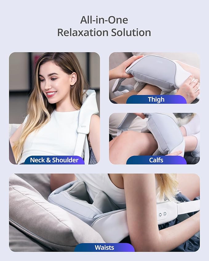 Cordless Shiatsu Neck and Back Massager with Heat, 10 Mins x 12 Uses, 3 Massage Modes & 2 Intensity Levels, 3D Kneading Deep Tissue for Pain Relief, Voice Prompt & Smart Memory, Relax for Women, Men