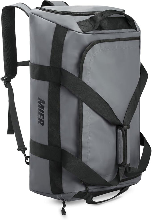 MIER Gym Bag for Men Large Duffel Backpack with Shoe Compartment, 60L Convertible Duffle Bags Weekender Overnight Bag for Gym Sports Travel, Gray