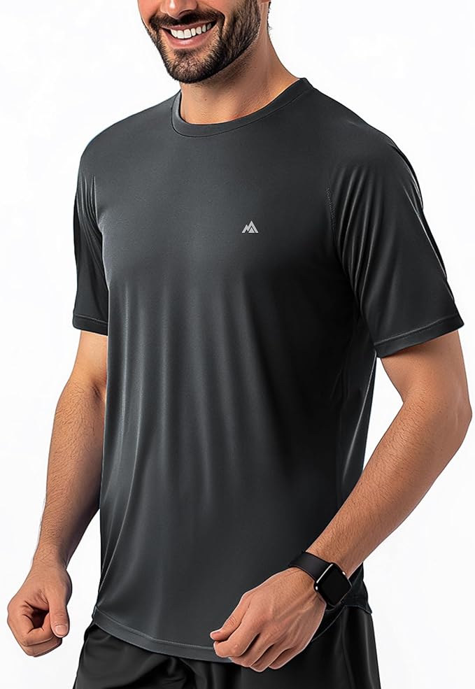 Instant Cooling Quick Dry Workout T-Shirt Men Coolmax Moisture Wicking Performance Crew Neck Running Comfort Tee