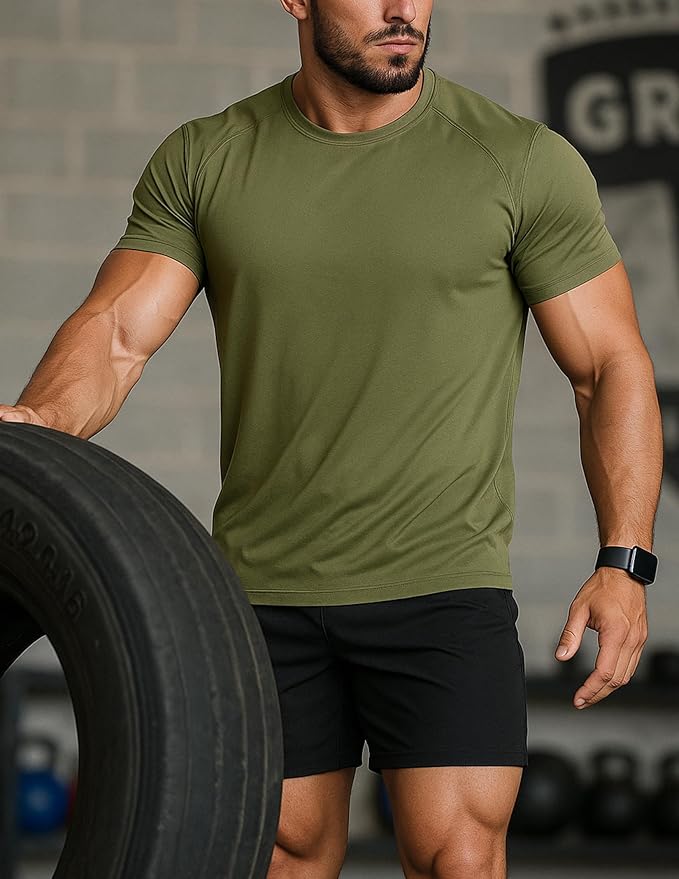 5 Pack Men’s Active Quick Dry Crew Neck T Shirts | Athletic Running Gym Workout Short Sleeve Tee Tops Bulk