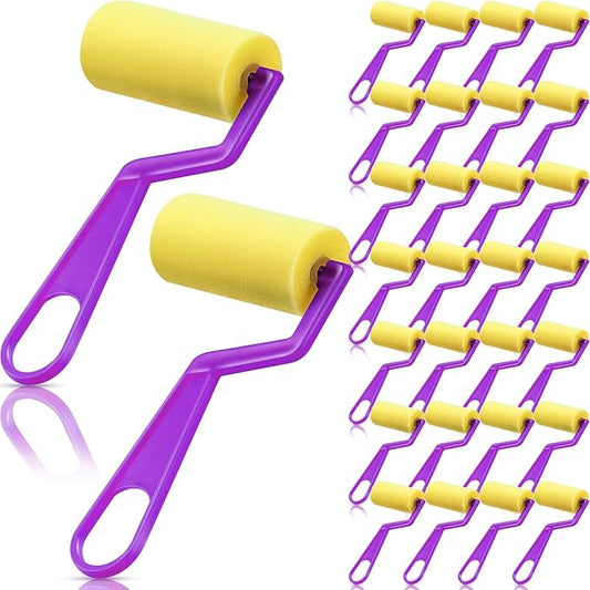 Tenceur 50 Pcs 3 Inch Foam Paint Rollers Painting Sponge Roller Small Sponge Paint with Plastic Handle for Young Artists Kids Early Educational Graffiti Painting Art Craft Supplies (Purple)