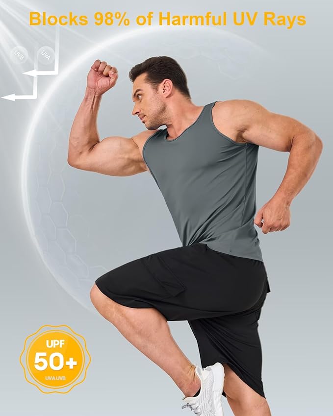 Boladeci Men's Tank Top Workout Athletic Quick Dry UPF 50+ Sun Protection Lightweight Summer Beach Gym Sleeveless Shirts