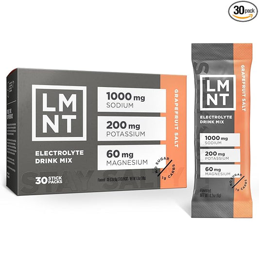 LMNT Zero Sugar Electrolytes - Grapefruit Salt | Drink Mix | 30 Count