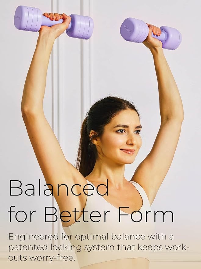 Adjustable Dumbbell Set｜2LB 3LB 4LB 5LB Light Hand Weights for Women｜One-Twist Weight Adjustment｜Non-Slip Curved Grip Handle｜Free Weights for Home Gym, Rehab, Pilates, Yoga, Strength Training