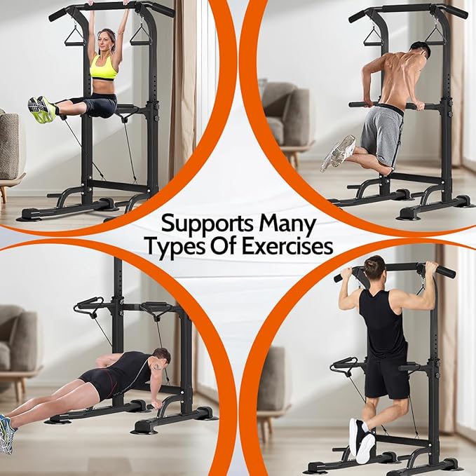 Power Tower Pull Up Dip Stander, Height Adjustable Multi-functional Home Strength Training Gym Equipment, Easy to Install, Durable Home Gym Equipment