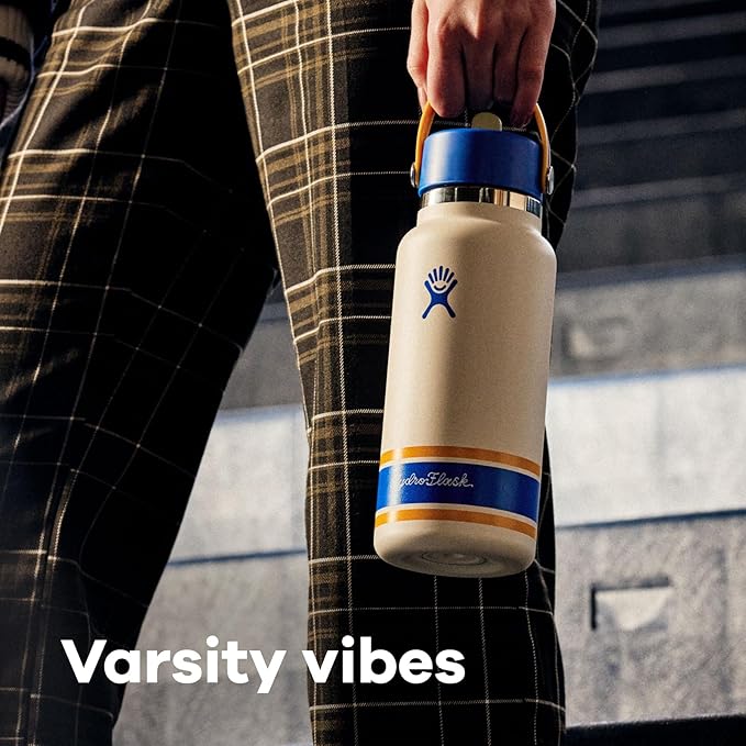 Hydro Flask Water Bottle - Insulated Stainless Steel - Wide Mouth Flex Straw Lid, Non Spill, Leakproof and Refillable in 32 Oz Campus Ivory
