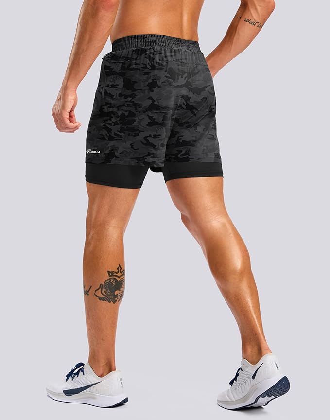 Pudolla Men's 7" Running Shorts with Zipper Pockets Quick Dry 2 in 1 Workout Gym Shorts with Liner for Tennis Yoga Training