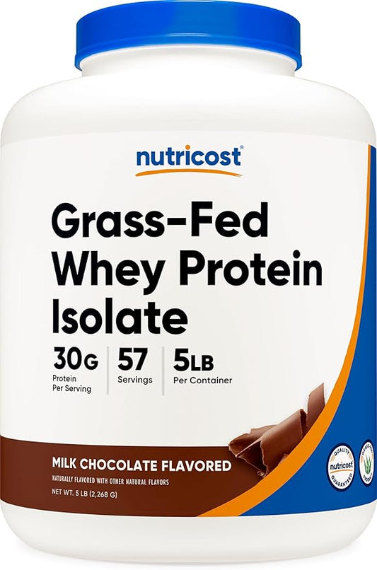 Nutricost Grass-Fed Whey Protein Isolate (Chocolate) 5LBS - Non-GMO, Gluten Free, Natural Flavors