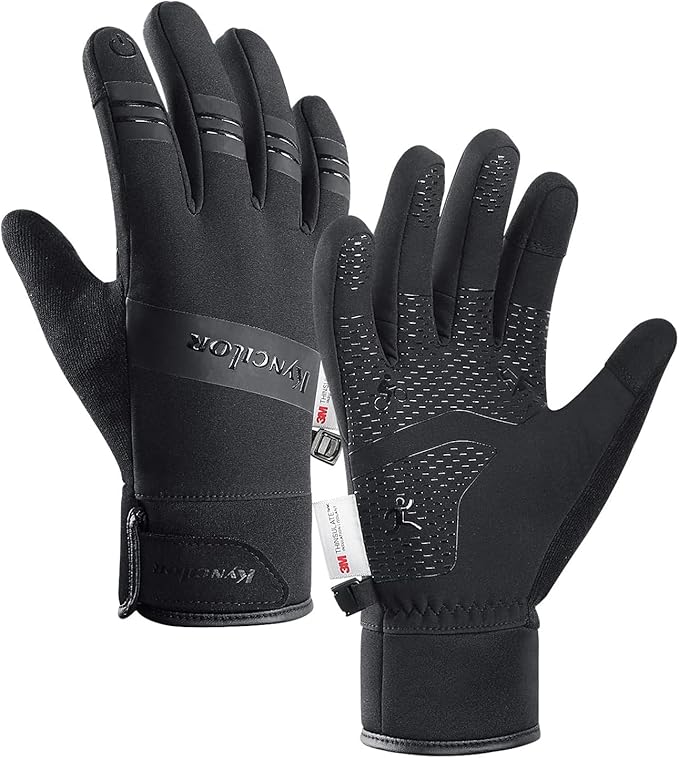 FOXLVDA 10℉ Men's Winter Gloves - Windproof Waterproof Thermal, Non-Slip Palm Grip Touchscreen Compatible with Warm Lining for Cold-Weather Cycling, Driving, Hiking, Running, Golf, Ski