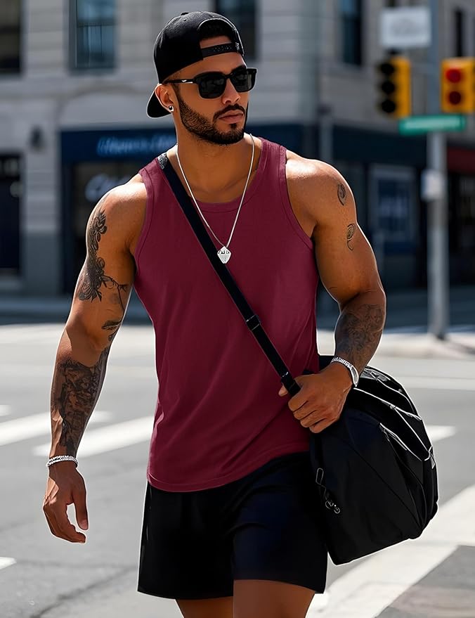 MAGCOMSEN Mens Workout Tank Tops Undershirt Cotton Muscle Athletic Sleeveless Shirts for Gym