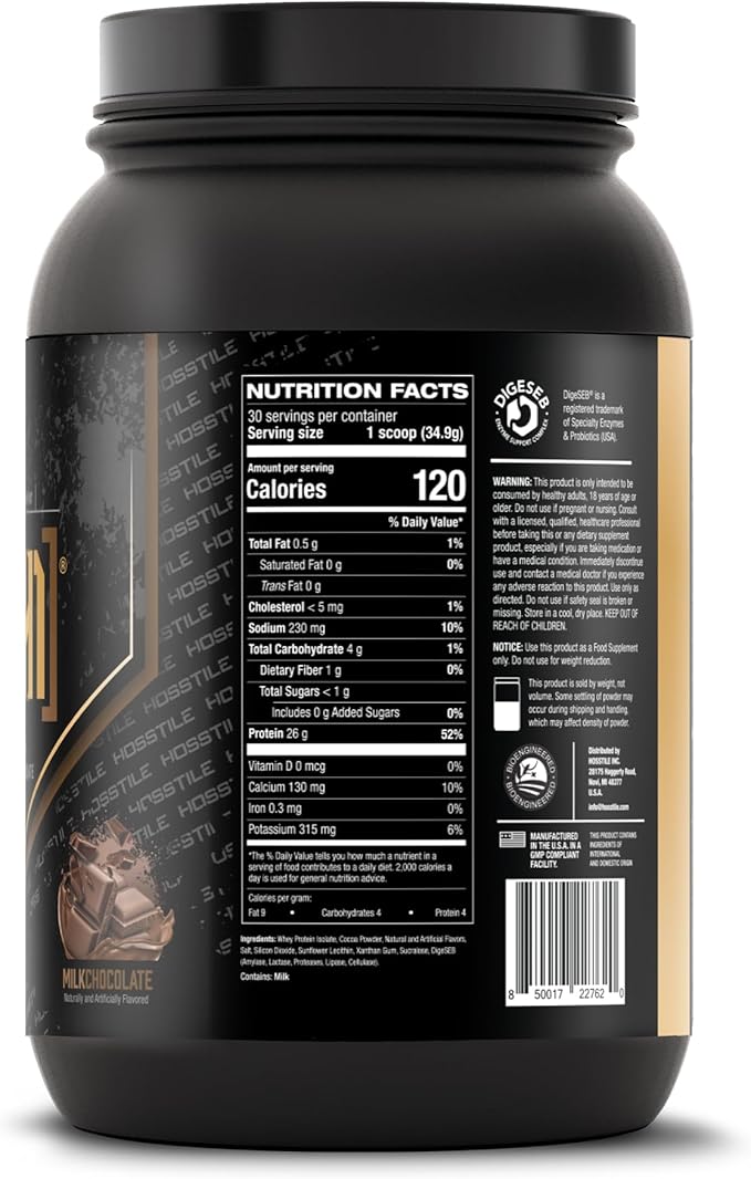 HOSSTILE ISO[H1] Grass Fed Whey Protein Isolate with Digestive Enzymes, Whey Protein Powder for Muscle Gain & Muscle Recovery, Post Workout Recovery Drink, Milk Chocolate, 30 Servings
