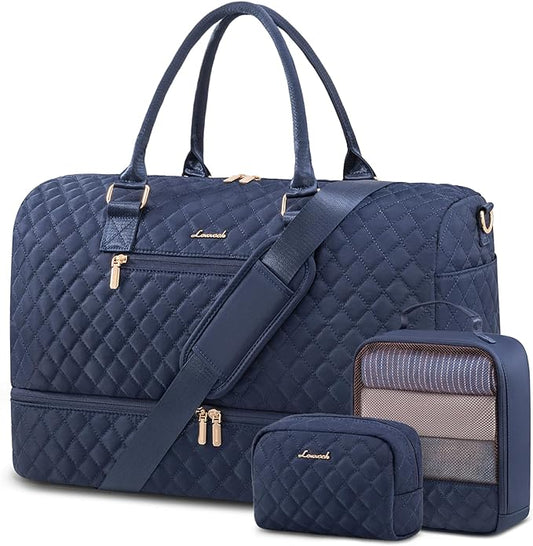 LOVEVOOK Travel Duffle Bag for Women, Weekender Overnight Bag with Shoe Compartment, Carry on Bag with Toiletry Bag, Gym Duffel Bag with Wet Pocket, Hospital Bags for Labor and Delivery 3 Pcs Set