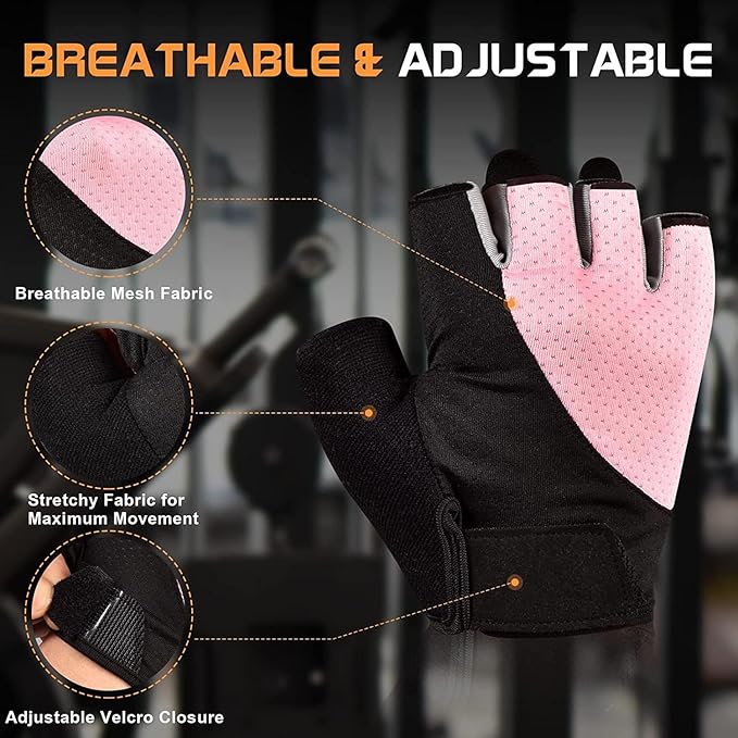 Sunnex Gym Gloves - Fingerless, Breathable Workout Gloves for Weightlifting, Cycling & More