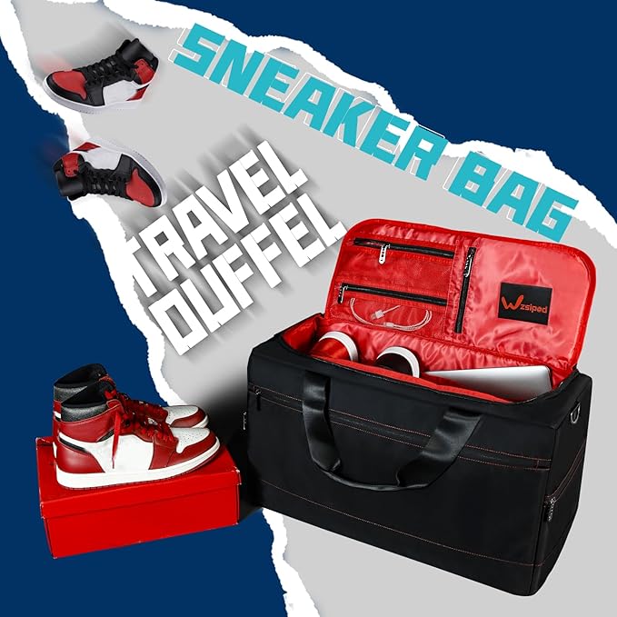 Sneaker Duffel Travel Bag, Waterproof Sneaker Duffle Bags Shoe Bags for Travel, Basketball Sports Gym bag with 3 Adjustable Dividers, & Shoulder Strap