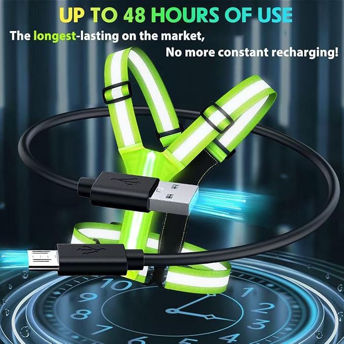 Simket Led Reflective Vest Running Gear, High Visibility Reflective Running Gear Rechargeable Adjustable Led Running Vest, Safety Night Running Gear for Men Women