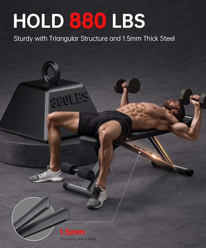 Adjustable Weight Bench for Home Gym, Heavy Duty Workout Bench Up to 880/1500 LBS, Decline Incline Strength Training Bench for Full Body Exercise