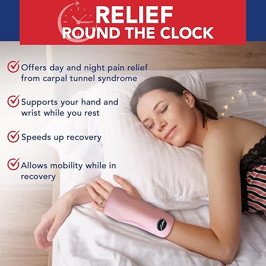Dr. Arthritis Doctor Developed Premium Carpal Tunnel Night Wrist Brace & Support & Handbook, Fully Adjustable with Comfort Padding & Shaping (Pink Single)