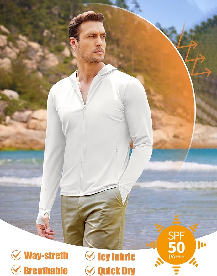 COOFANDY Men Full Zip UPF 50 Sun Protection Hoodie Jacket Long Sleeve Lightweight Breathable UV Shirts with Pockets