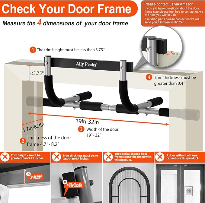 Ally Peaks Pull Up Bar for Doorway | Thickened Steel Max Limit 440 lbs Upper Body Fitness Workout Bar| Multi-Grip Strength for Doorway | Indoor Chin-Up Bar Fitness Trainer for Home Gym Portable