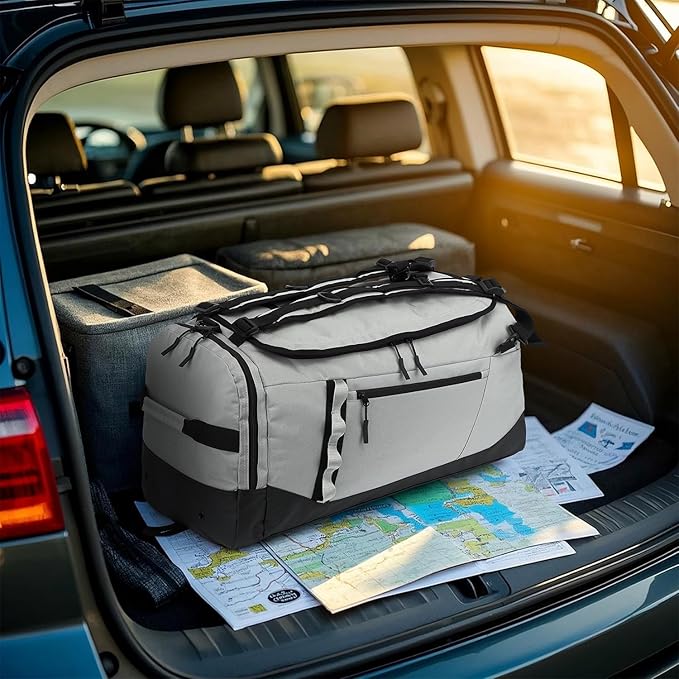 Large Travel Duffle Bag Backpack for Men Women 70L Big Sports Gym Bag with Shoe Compartment Heavy Duty Duffel Bags with Padded Straps for Weekend Overnight Camping, Grey