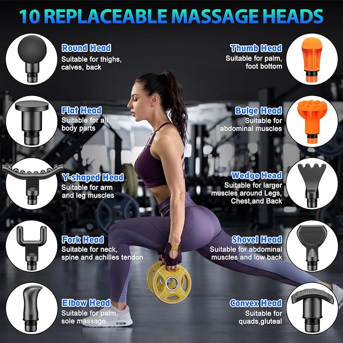 TOLOCO Massage Gun, Deep Tissue Back Massage for Athletes for Pain Relief, Percussion Massager with 10 Massages Heads & Silent Brushless Motor, Gifts for Fathers Day, Black