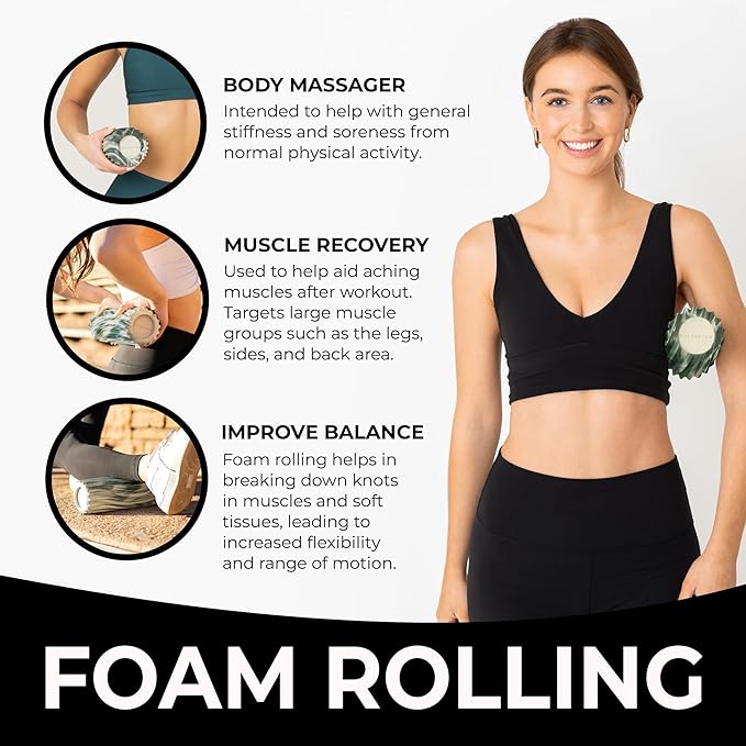 Oceanfoam Ripple Travel Foam Roller (11" x 3.35") Firm Mini Foam Roller for Physical Therapy, Deep Tissue Massage, Back Pain - High Density, Ergonomic Wave Textured - Yoga, Exercise (Hunter Marbled)
