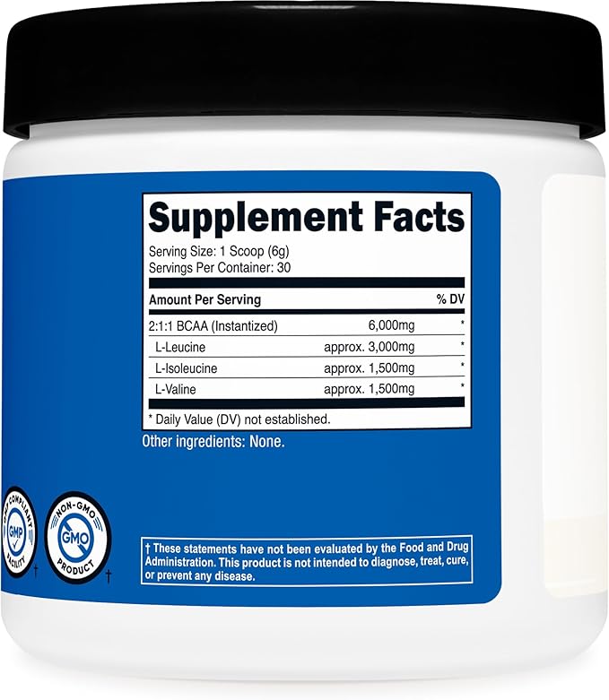 Nutricost BCAA Powder (Unflavored, 30 Servings) - Vegetarian, Non-GMO, Gluten Free, Optimal 2:1:1 Ratio