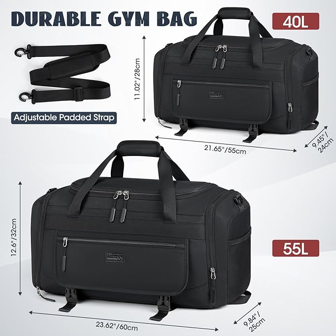 IGOLUMON Gym Bag for Men 40L Sports Duffel Bags Gym Duffle Bag Women with Shoe Compartment & Wet Pocket Water Resistant Travel Duffel Bag Lightweight Weekender Overnight Bag Black