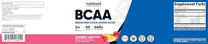 Nutricost BCAA Powder (Raspberry Lemonade, 60 Servings) - Optimal 2:1:1 Ratio