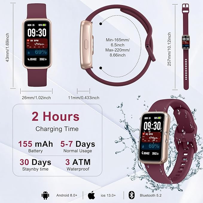 Fitness Tracker,Smart Watch with 24/7 Heart Rate Blood Oxygen Sleep Monitor,1.47" HD Touchsreen with Step & Calorie Counter 100+ Sport Modes Health Activity Trackers for Men and Women (Bordeaux)