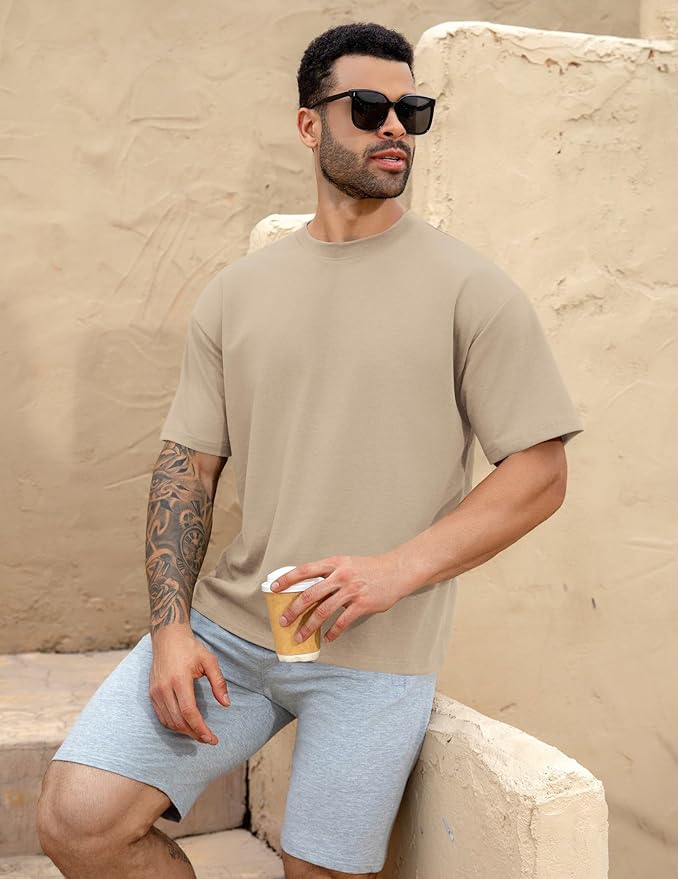Mens Oversize Short Sleeve T-Shirts Loose Fit Solid Color Lightweight Tee Shirt Athletic Dry Fit Top