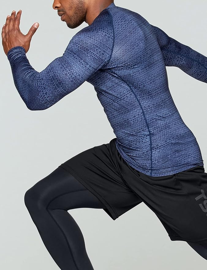 TSLA Men's UPF 50+ Compression Shirts, Cool Dry Long Sleeve Athletic Tops, Sports Baselayer Workout Shirt