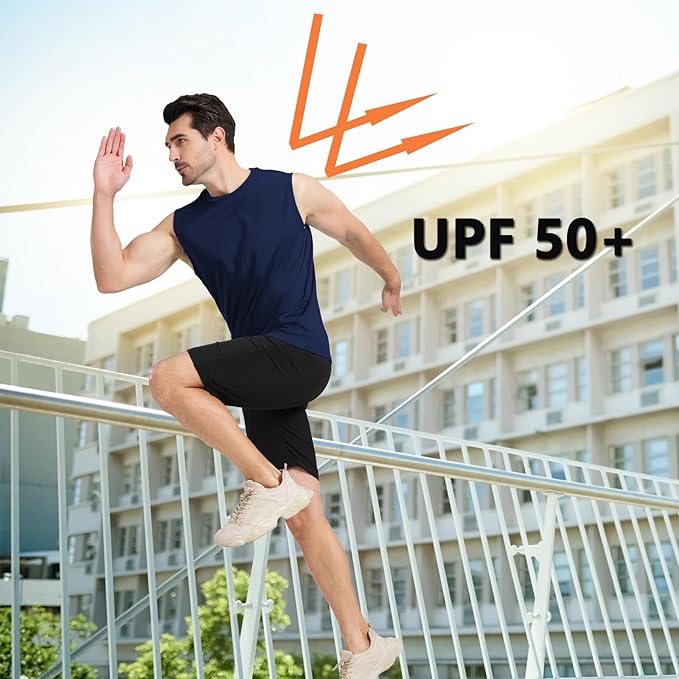 Men's Sleeveless UPF 50+ Swim Shirts Quick Dry Workout Tank Top UV Protection Running Gym Muscle T Shirts