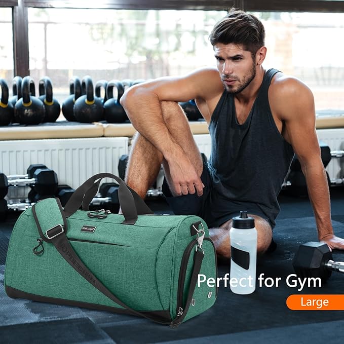 TOPDesign Gym Bag for Women & Men, Unisex Duffel Bag with Shoe Compartment & Wet Pocket for Travel Sports Gym (L Textured Green)