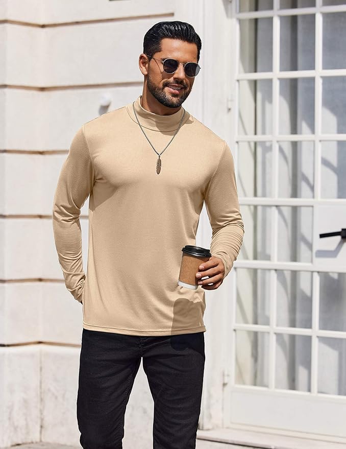 COOFANDY Mens Mock Turtleneck T-Shirts Long Sleeve Solid Color Tees Shirts Basic Casual Slim Fit Pullover T Shirts