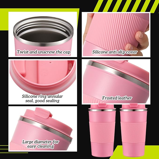 Maxdot 2 Pcs Stainless Steel Shaker Cup with Mixing Ball 17 oz Insulated Metal Blender Tumbler Water Bottle for Protein Mixes Gym Workout Coffee Drink (Pink)