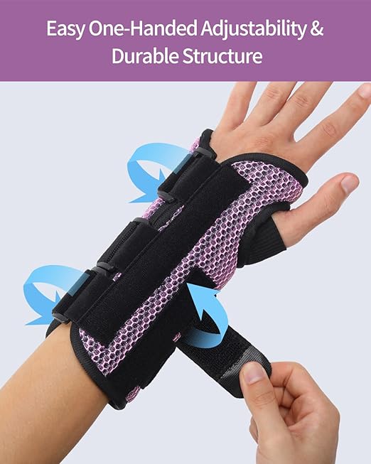 ABYON Carpal Tunnel Wrist Brace Night Support – Wrist Splint for Pain Relief, Tendonitis, Arthritis, Sprains – Lightweight, Breathable Padded Hand Brace for Men & Women,Right Hand (Large, Black/Pink)