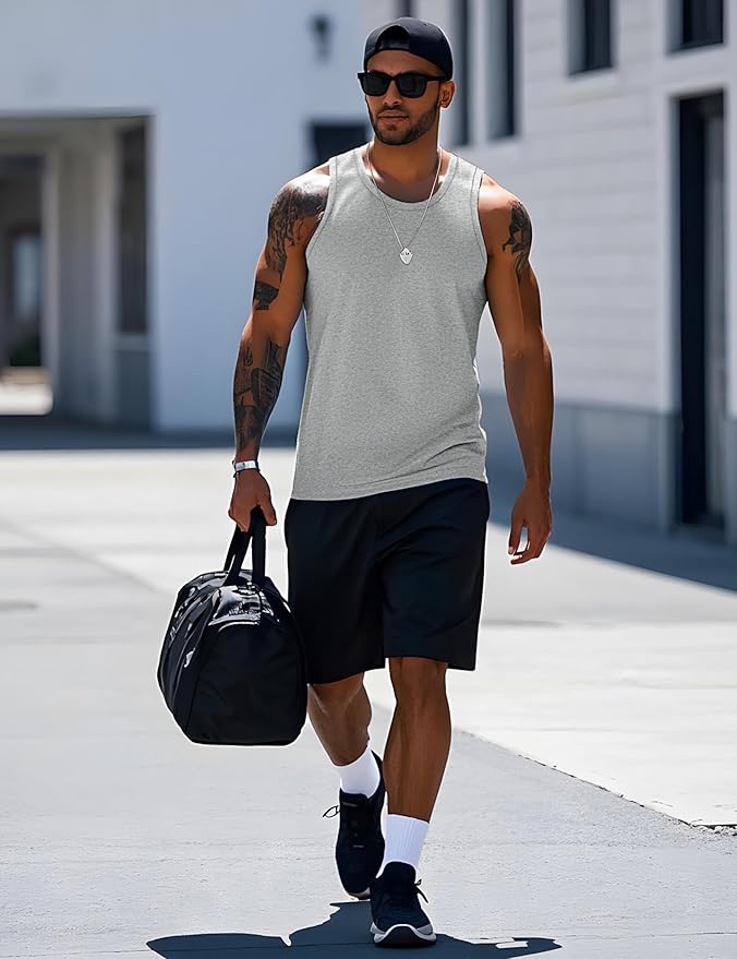 MAGCOMSEN Mens Workout Tank Tops Undershirt Cotton Muscle Athletic Sleeveless Shirts for Gym