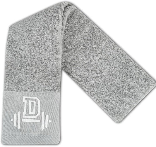 Gym Towel, Personalized Workout Gifts for Men, Women, Sports Lover, Exercise Fitness Gift for Gym Enthusiast on Birthday, Christmas, Soft and Absorbent Towel, Gray, Initial D