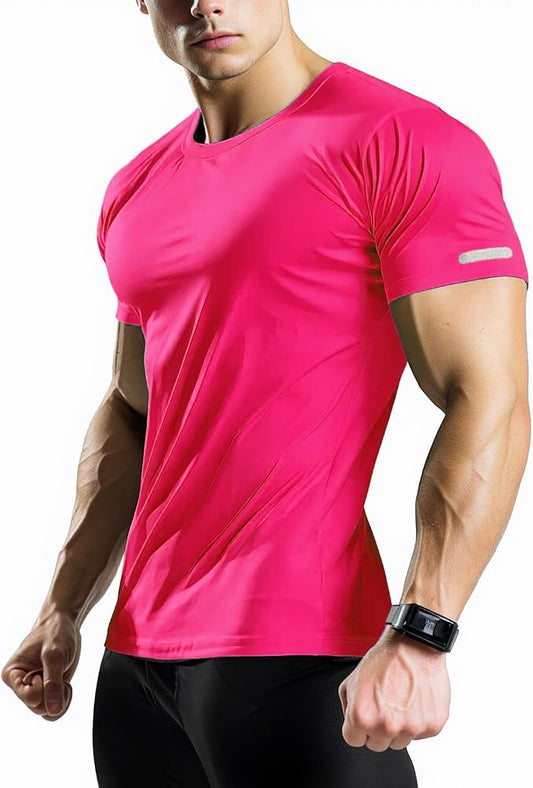 Mens Workout Shirts Fitted, Quick Dry Gym Tshirts Running Athletic Top Moisture Wicking Tee