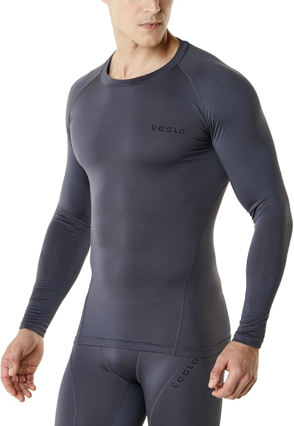 TSLA Men's Thermal Long Sleeve Compression Shirts, Athletic Base Layer Top, Winter Gear Running T-Shirt
